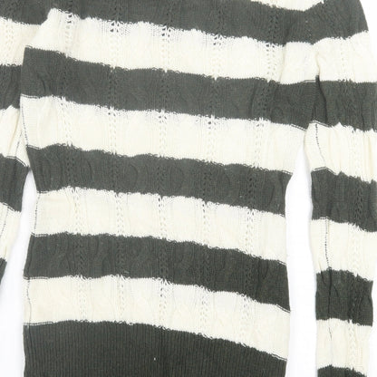 Aphorism Womens Green Crew Neck Striped Nylon Pullover Jumper Size M