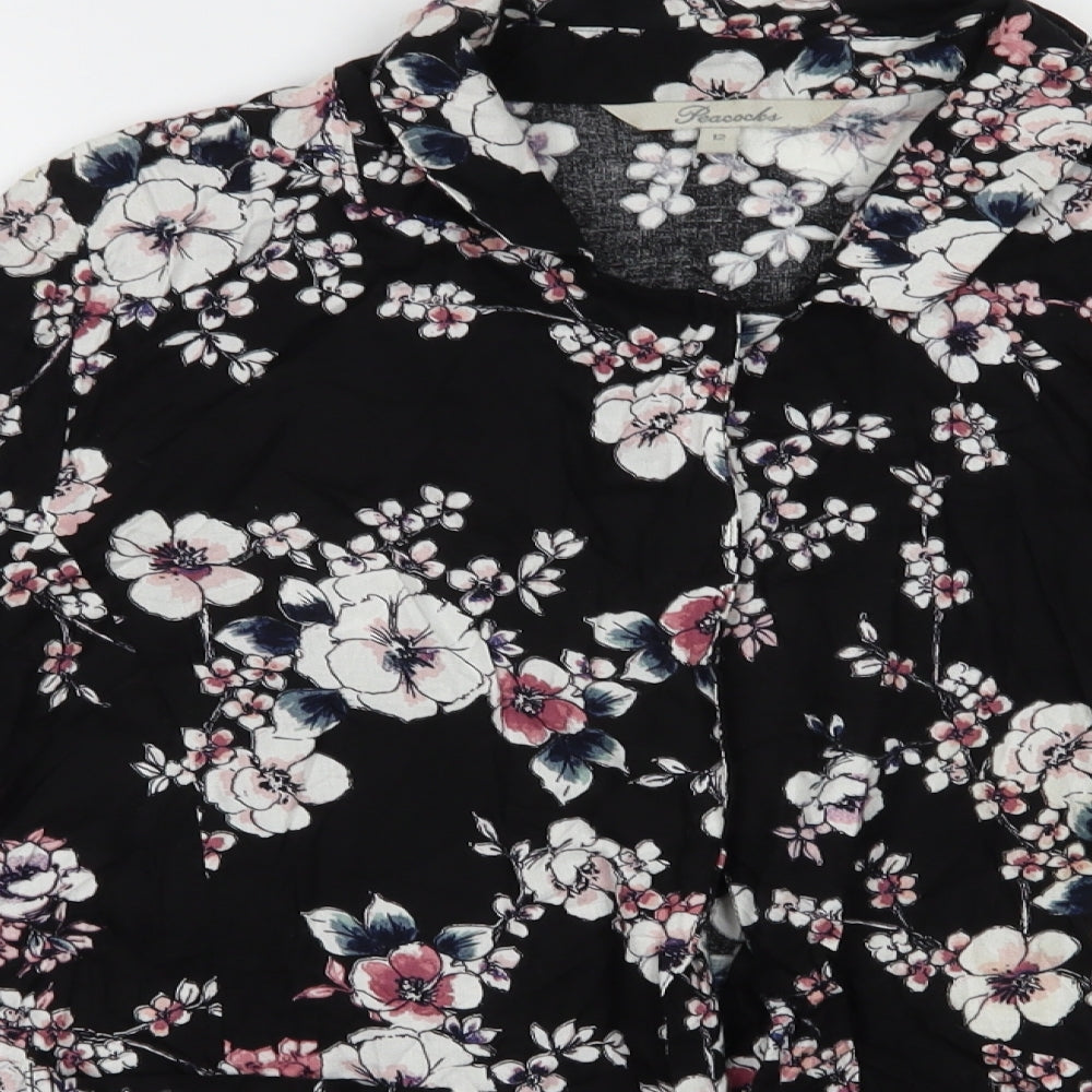 Womens UK Size 12 Peacocks Black Kimono Blouse