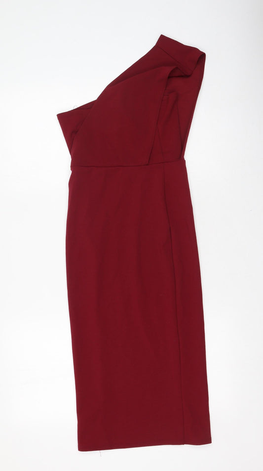 PRETTYLITTLETHING Womens Red  Polyester Bodycon  Size 8  Off the Shoulder