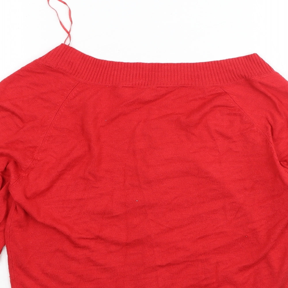 J.Taylor Womens Red Round Neck  Viscose Cardigan Jumper Size 16
