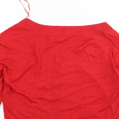 J.Taylor Womens Red Round Neck  Viscose Cardigan Jumper Size 16