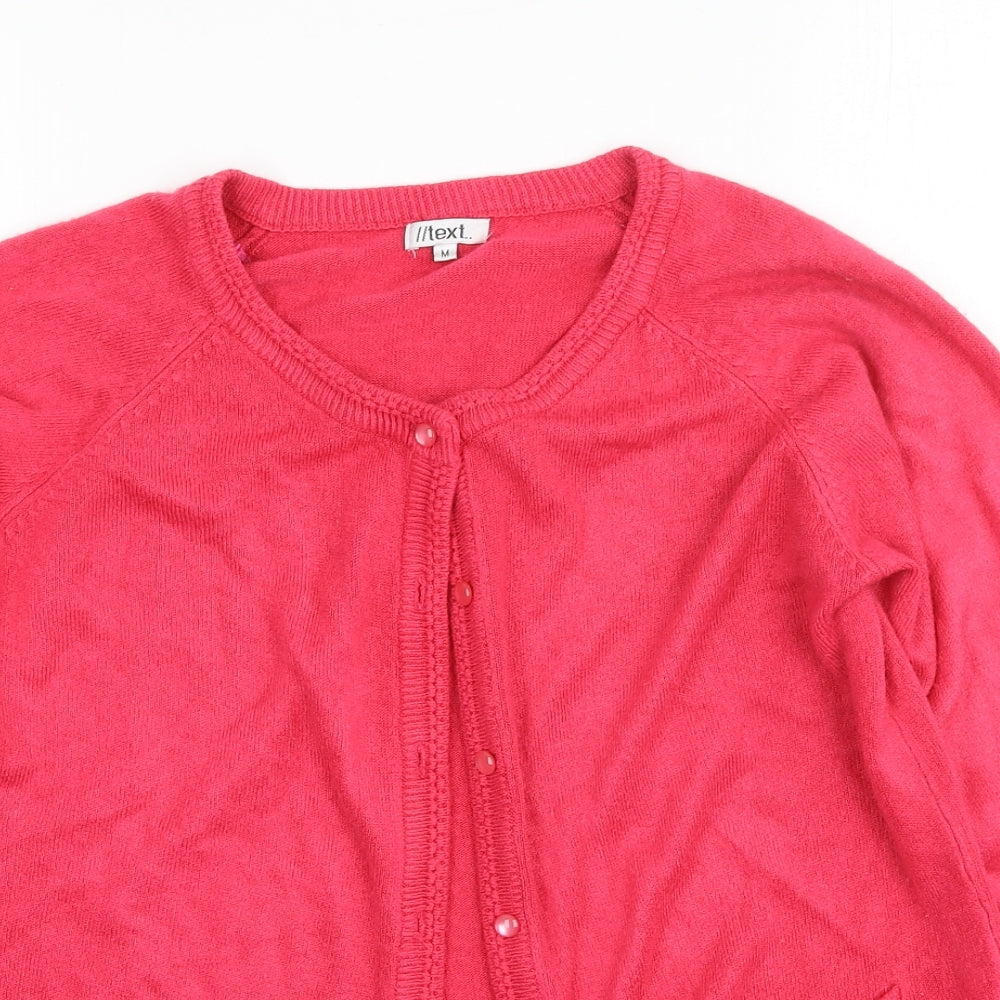 Womens UK Size M Text Pink Cardigan Jumper