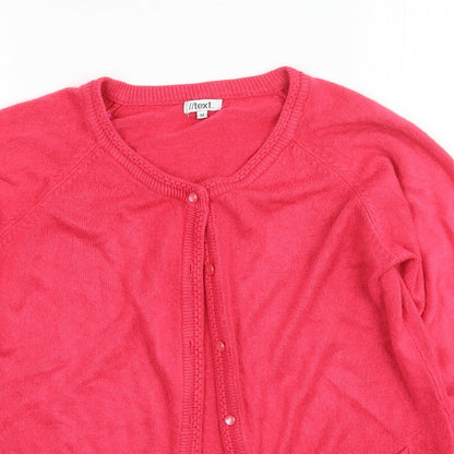 Womens UK Size M Text Pink Cardigan Jumper