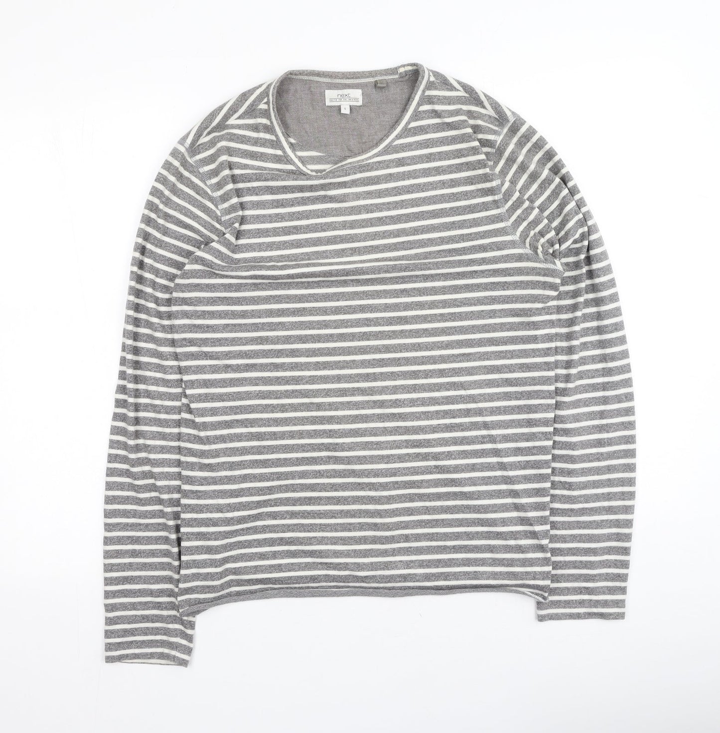 Next  Womens Grey Striped Polyester Basic T-Shirt Size S Round Neck