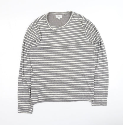 Next  Womens Grey Striped Polyester Basic T-Shirt Size S Round Neck