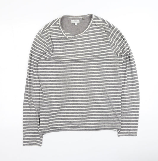Next  Womens Grey Striped Polyester Basic T-Shirt Size S Round Neck
