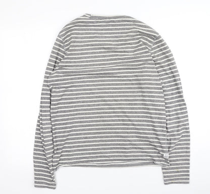 Next  Womens Grey Striped Polyester Basic T-Shirt Size S Round Neck