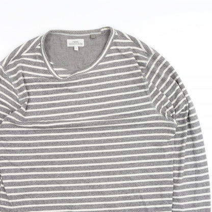 Next  Womens Grey Striped Polyester Basic T-Shirt Size S Round Neck