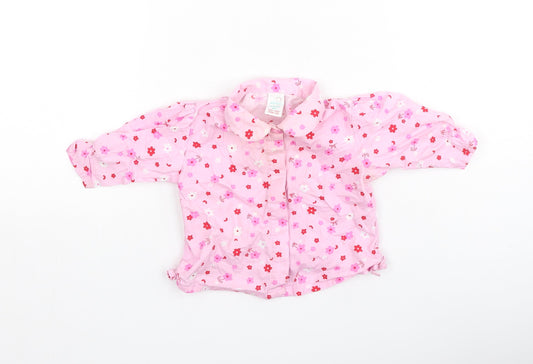 Adams Girls Pink Floral Cotton Basic Blouse Size 3-6 Months Collared