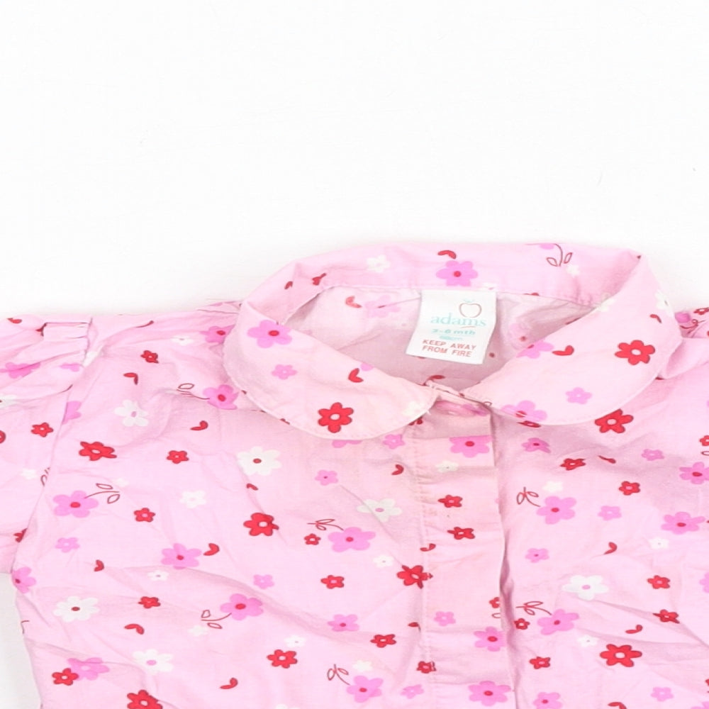 Adams Girls Pink Floral Cotton Basic Blouse Size 3-6 Months Collared
