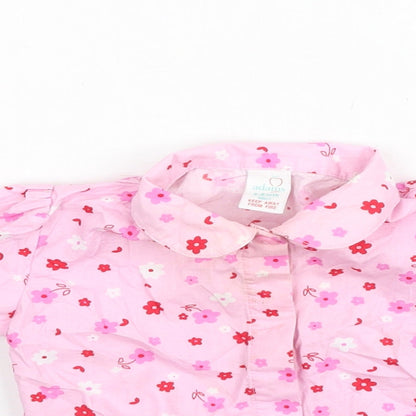 Adams Girls Pink Floral Cotton Basic Blouse Size 3-6 Months Collared