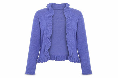 Front view of Bonmarché women’s purple round neck polyester cardigan jumper, size M