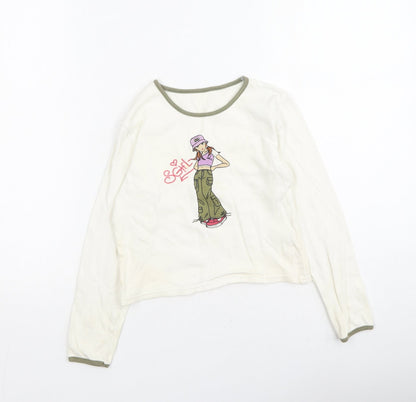 Dunnes Stores Girls Beige  Cotton Basic Casual Size 7 Years Round Neck