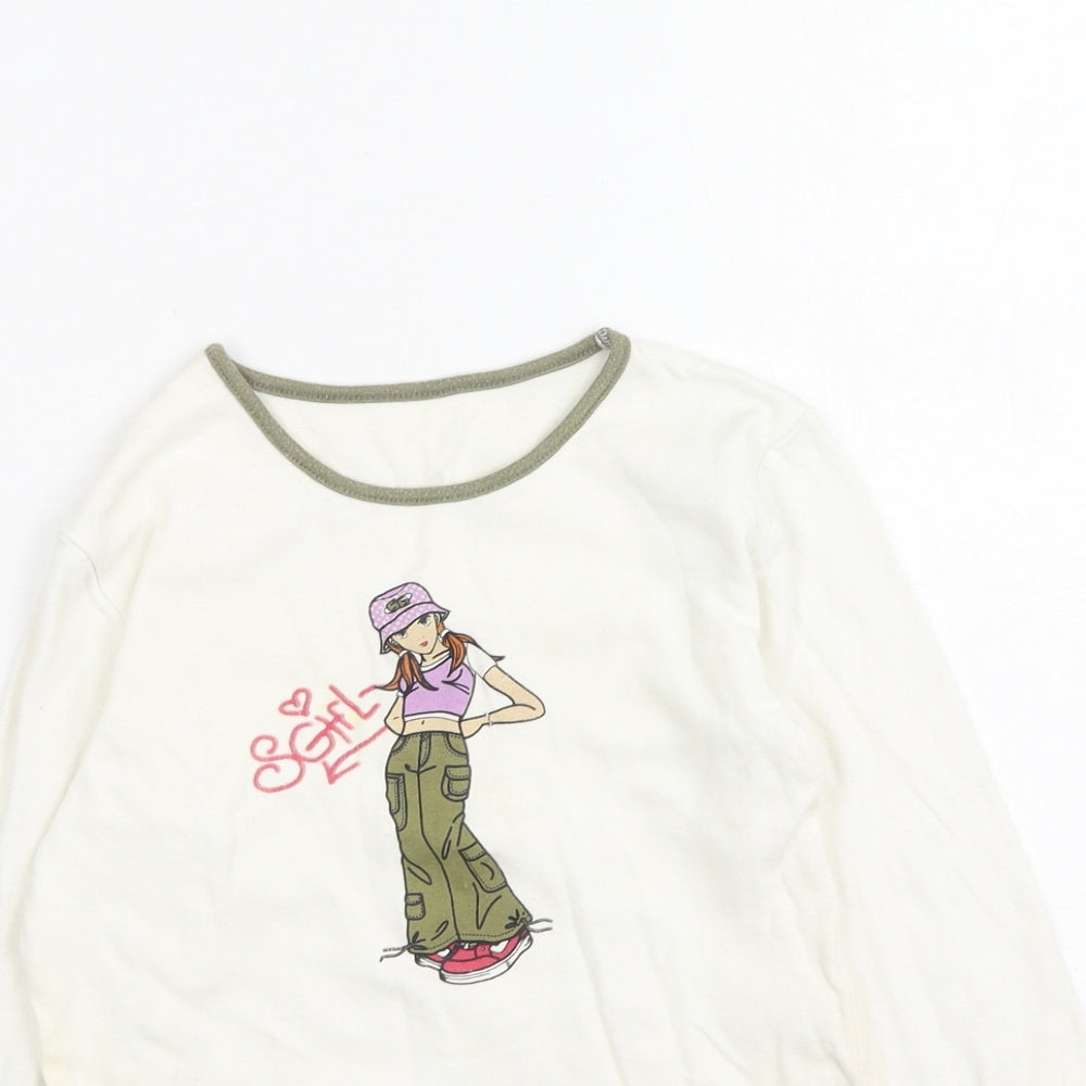 Dunnes Stores Girls Beige  Cotton Basic Casual Size 7 Years Round Neck