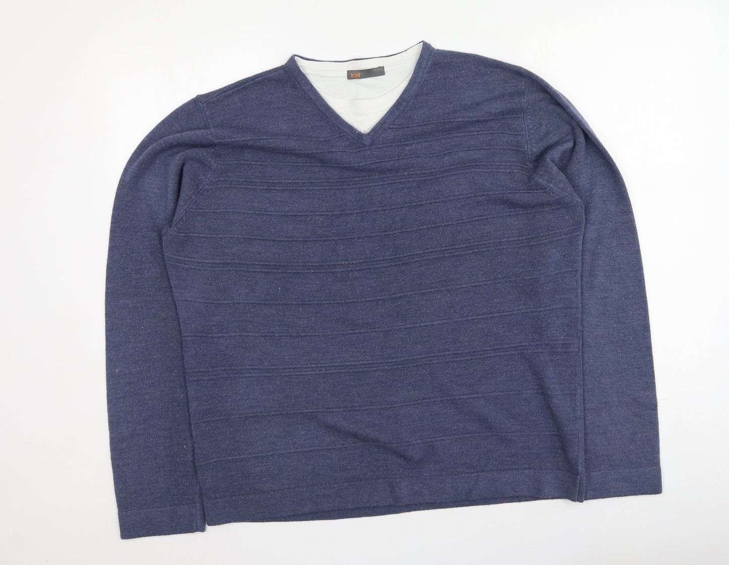 BHS Mens Blue Round Neck  Acrylic Pullover Jumper Size L