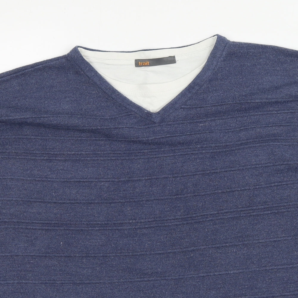 BHS Mens Blue Round Neck  Acrylic Pullover Jumper Size L