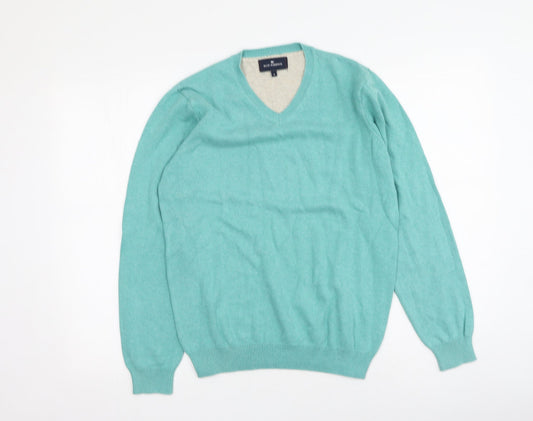Blue Harbour Mens Blue V-Neck  Cotton Pullover Jumper Size S