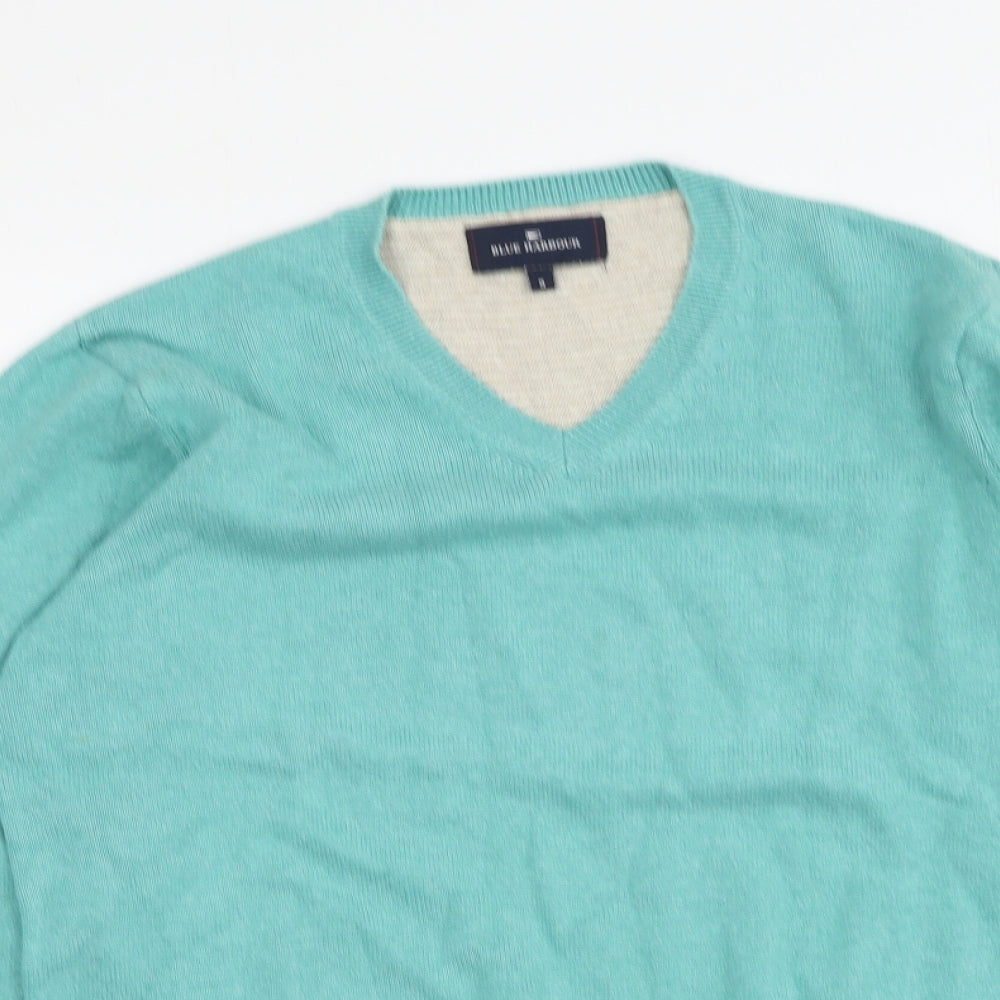 Blue Harbour Mens Blue V-Neck  Cotton Pullover Jumper Size S
