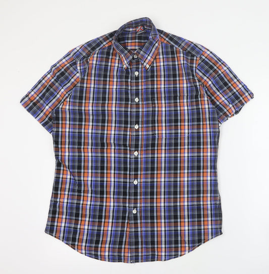 VV Mens Blue Plaid Cotton  Button-Up Size S Collared Button