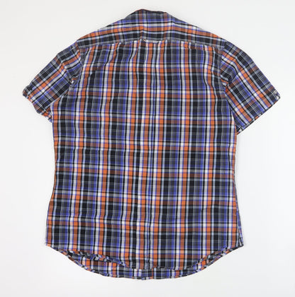 VV Mens Blue Plaid Cotton  Button-Up Size S Collared Button