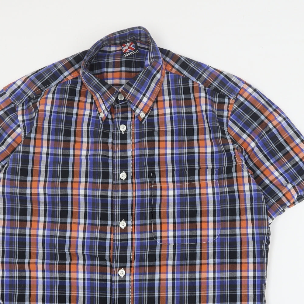 VV Mens Blue Plaid Cotton  Button-Up Size S Collared Button