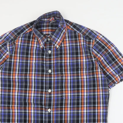 VV Mens Blue Plaid Cotton  Button-Up Size S Collared Button