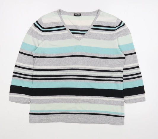 Gerry Weber Womens Grey V-Neck Striped Acrylic Pullover Jumper Size M