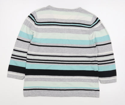 Gerry Weber Womens Grey V-Neck Striped Acrylic Pullover Jumper Size M