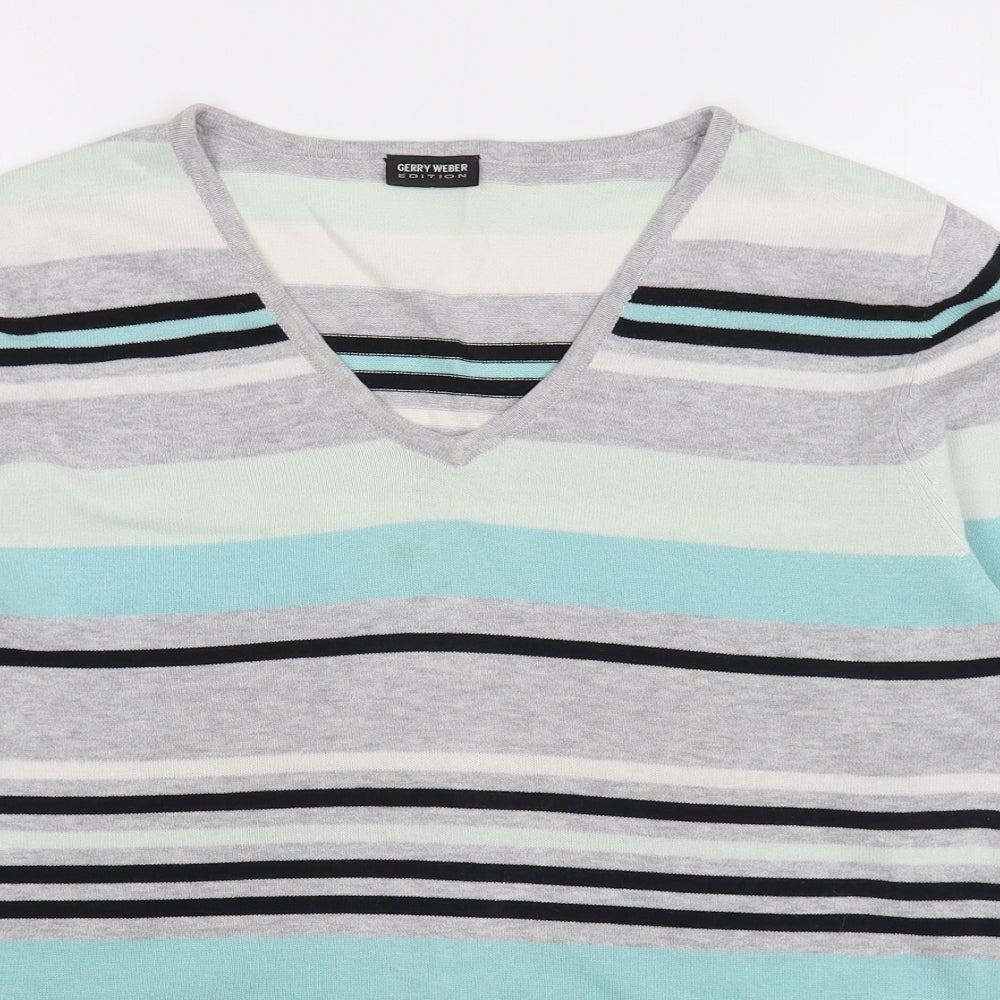 Gerry Weber Womens Grey V-Neck Striped Acrylic Pullover Jumper Size M