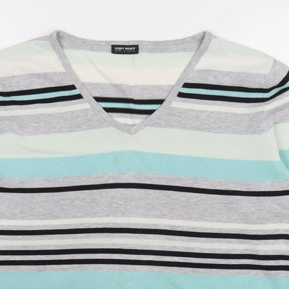 Gerry Weber Womens Grey V-Neck Striped Acrylic Pullover Jumper Size M