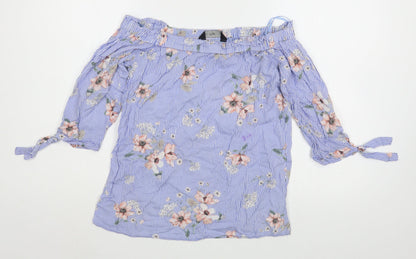 F&F Womens Blue Striped Viscose Basic Blouse Size 6 Off the Shoulder