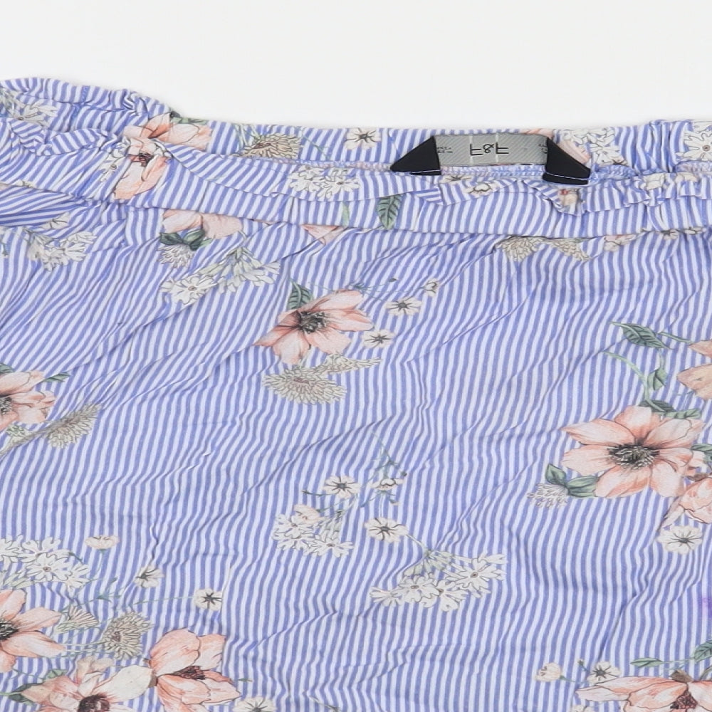 F&F Womens Blue Striped Viscose Basic Blouse Size 6 Off the Shoulder