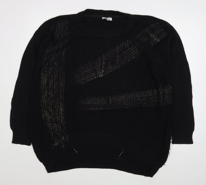 Vakkorama Womens Black Round Neck  Cotton Pullover Jumper Size M