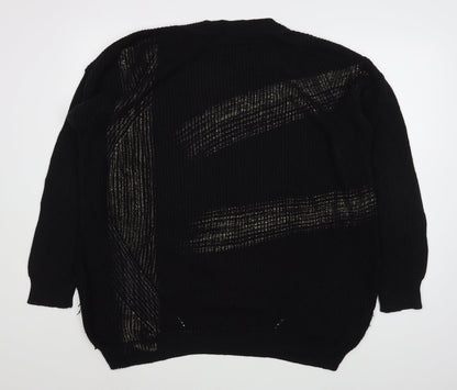 Vakkorama Womens Black Round Neck  Cotton Pullover Jumper Size M