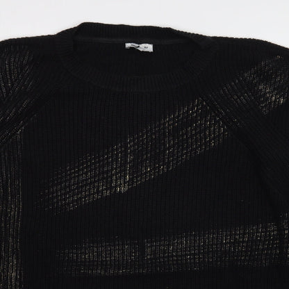 Vakkorama Womens Black Round Neck  Cotton Pullover Jumper Size M