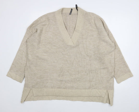 Capsule Womens Beige V-Neck  Acrylic Pullover Jumper Size 20