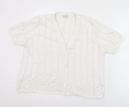 Isabelle Womens White V-Neck  Cotton Cardigan Jumper Size L