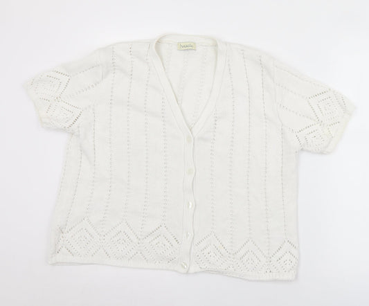Isabelle Womens White V-Neck  Cotton Cardigan Jumper Size L