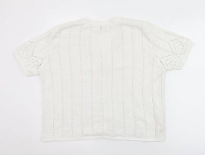 Isabelle Womens White V-Neck  Cotton Cardigan Jumper Size L
