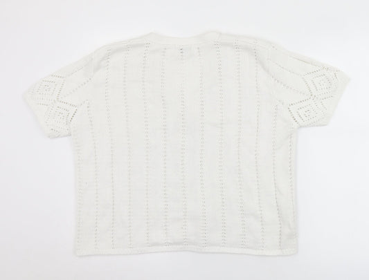 Isabelle Womens White V-Neck  Cotton Cardigan Jumper Size L