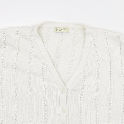 Isabelle Womens White V-Neck  Cotton Cardigan Jumper Size L