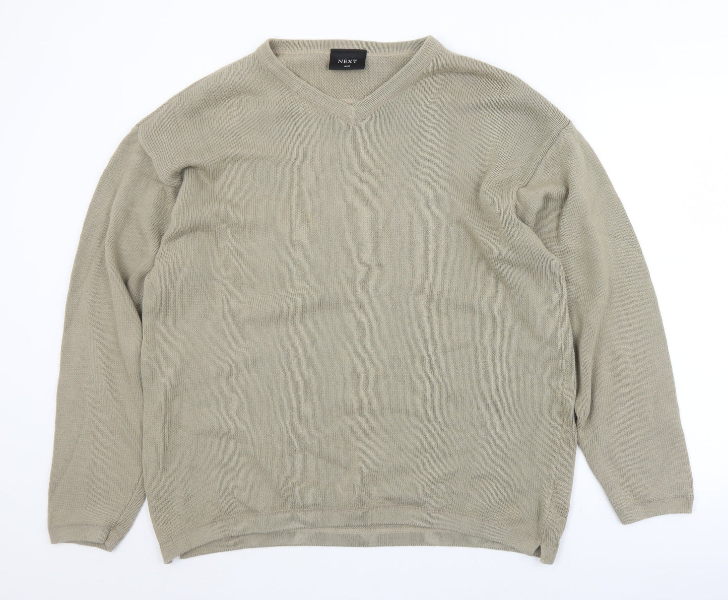 NEXT Mens Beige V-Neck  Cotton Pullover Jumper Size L