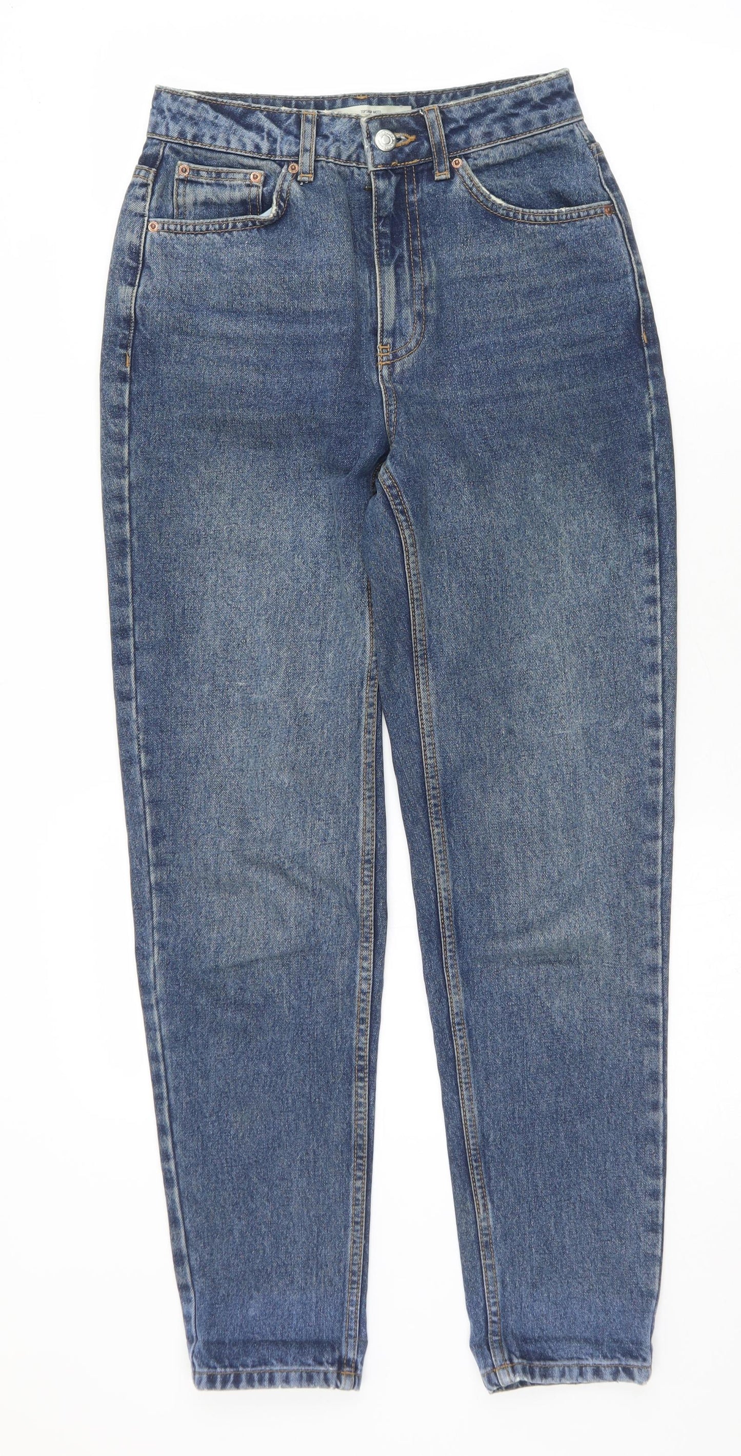 Topshop Womens Blue  Polyester Mom Jeans Size 25 L29 in Regular Zip