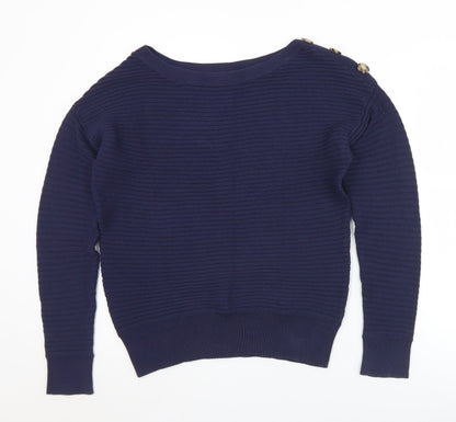 Gap Womens Blue Boat Neck  Cotton Pullover Jumper Size M