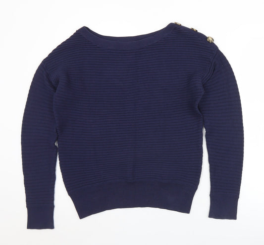 Gap Womens Blue Boat Neck  Cotton Pullover Jumper Size M