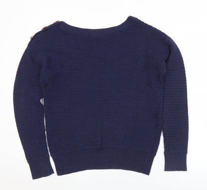 Gap Womens Blue Boat Neck  Cotton Pullover Jumper Size M
