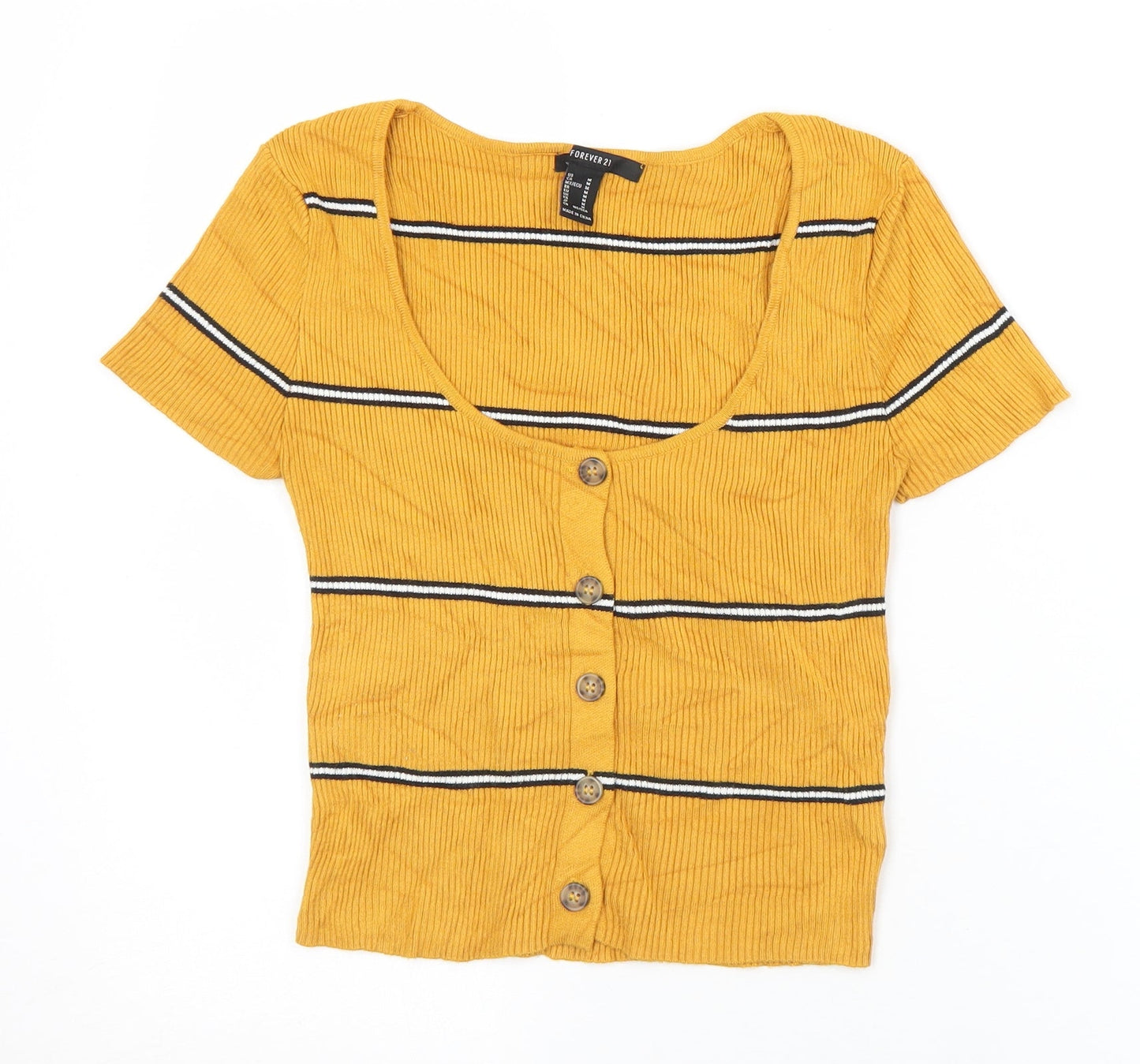 Womens UK Size M FOREVER 21 Yellow Cropped Button-Up