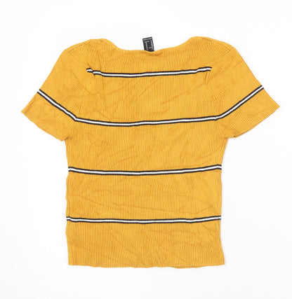 Womens UK Size M FOREVER 21 Yellow Cropped Button-Up