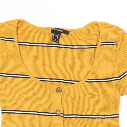 Womens UK Size M FOREVER 21 Yellow Cropped Button-Up