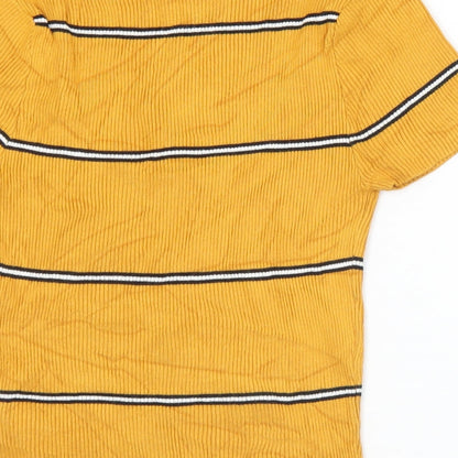 Womens UK Size M FOREVER 21 Yellow Cropped Button-Up